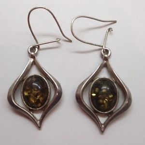 Blackish Amber Oval Earrings